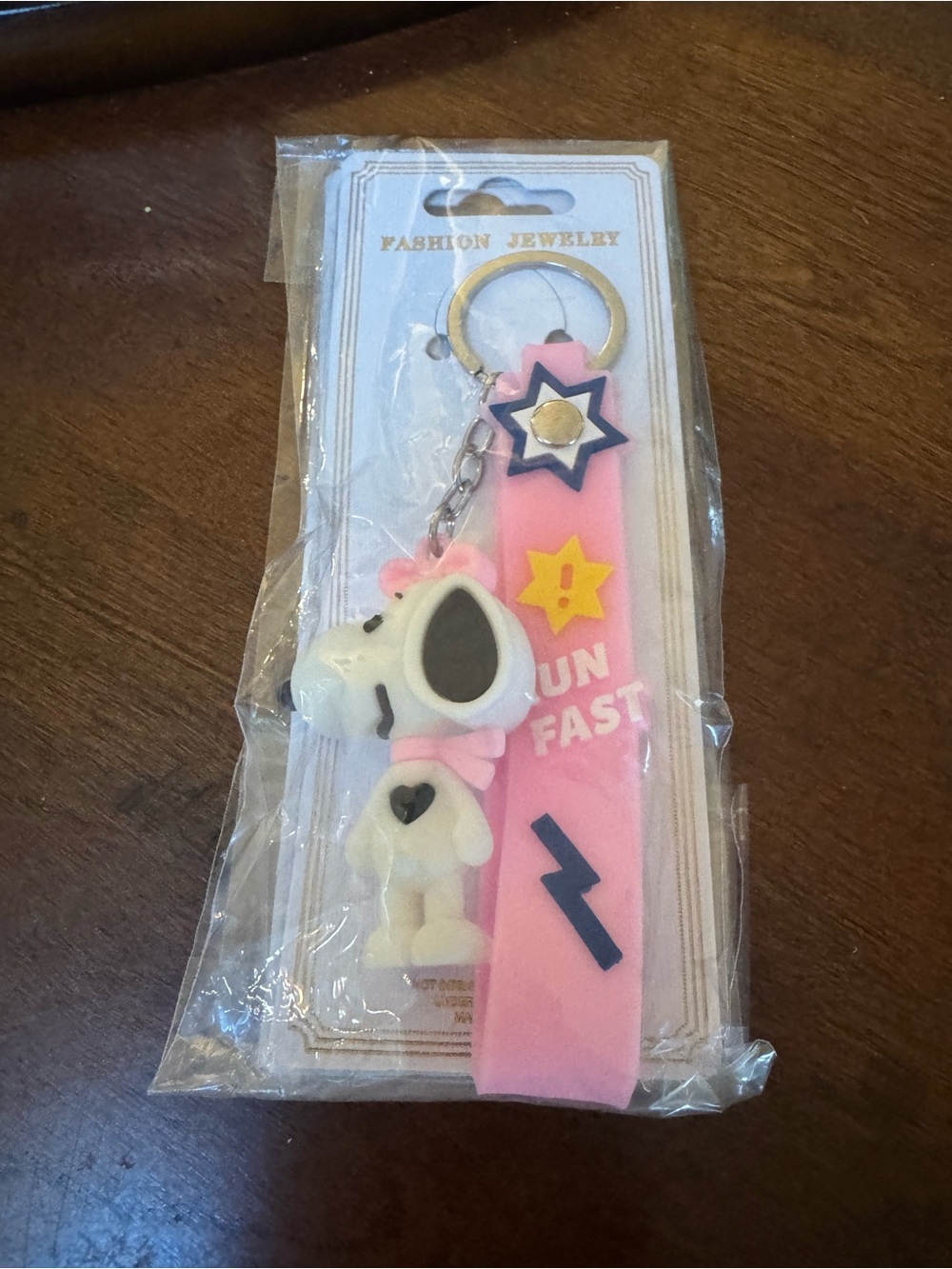 Cute Snoopy Dog Keychain with Pink Strap